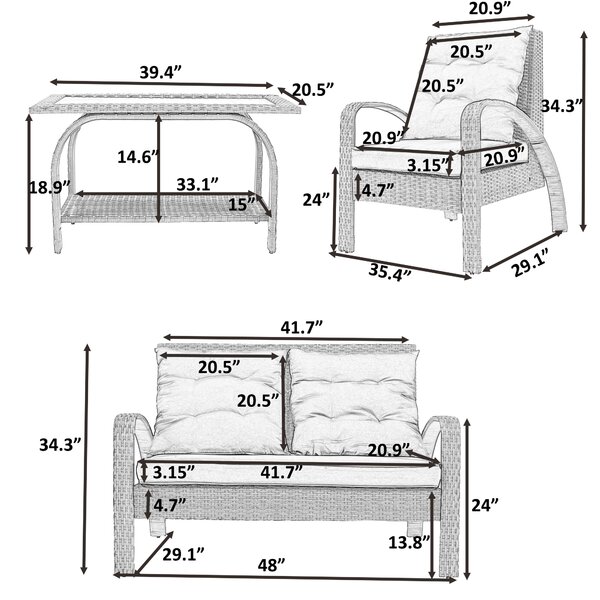 Latitude Run® Laurcella Wicker/Rattan 4 - Person Seating Group with